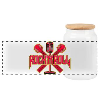 Rock 'n' Roll Retro-Mikrofon mit Gitarren - Panorama Keksdose mit Holzdeckel - Weiß - Vorne