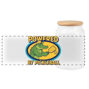 Pickleball Powered By Pickleball Funny Player - Panoramic Cookie Jar with Wooden Lid - white - Front