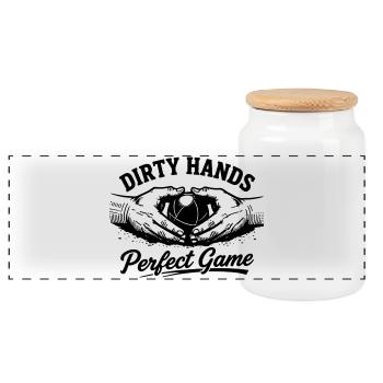 Dirty Hands Perfect Game Boule Petanque Sport - Panoramic Cookie Jar with Wooden Lid - white - Front