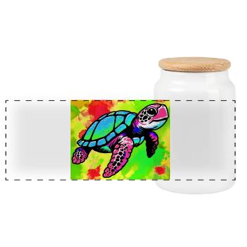 turtle - Panoramic Cookie Jar with Wooden Lid - white - Front