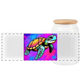 turtle - Panoramic Cookie Jar with Wooden Lid - white - Front