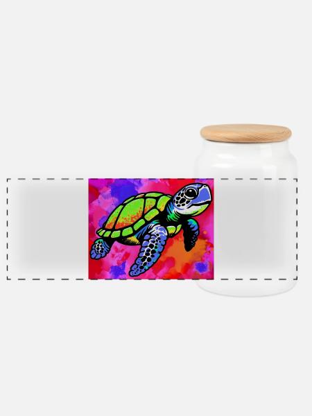 turtle - Panoramic Cookie Jar with Wooden Lid - white