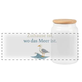 Zuhause ist, wo das Meer ist Möwe  - Panorama Keksdose mit Holzdeckel - Weiß - Vorne