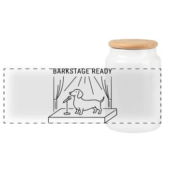 Barkstage Ready Dackel Hund Bühne Festival - Panorama Keksdose mit Holzdeckel - Weiß - Vorne