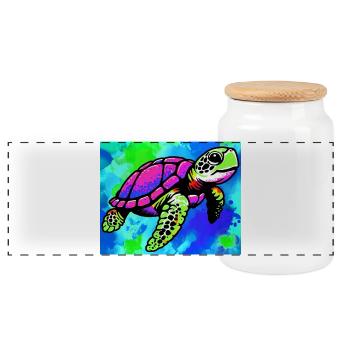 turtle - Panoramic Cookie Jar with Wooden Lid - white - Front