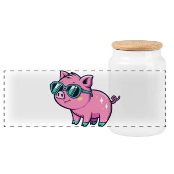 Cute Chic Pig Sonnenbrille - Panorama Keksdose mit Holzdeckel - Weiß - Vorne