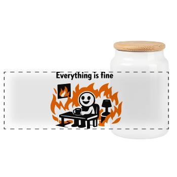 Tout va bien – Chaos Humor Design - Boîte à biscuits avec couvercle en bois - blanc - Devant