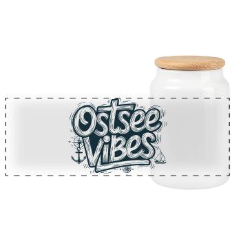 Baltic Sea Vibes Maritime Baltic Sea Motif Anchor - Panoramic Cookie Jar with Wooden Lid - white - Front