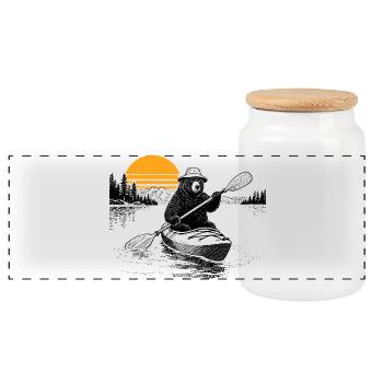 Kayak Bear - Boîte à biscuits avec couvercle en bois - blanc - Devant