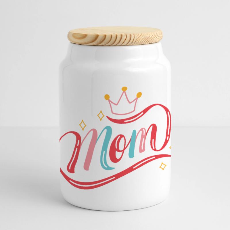 Crowned Mom Rainbow Script Panoramic Cookie Jar with Wooden Lid