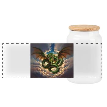 Dragon Storm over Clouds - Panoramic Cookie Jar with Wooden Lid - white - Front