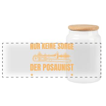 Posaunist Geschenk – Nur keine Sorge Posaune - Panorama Keksdose mit Holzdeckel - Weiß - Vorne