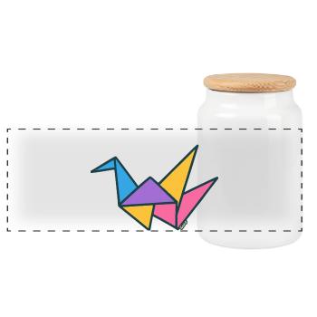 Bunte Origami-Kran-Geometrie - Panorama Keksdose mit Holzdeckel - Weiß - Vorne