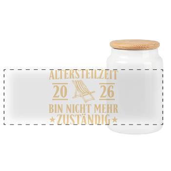 Altersteilzeit 2026 Nicht mehr zuständig - Panorama Keksdose mit Holzdeckel - Weiß - Vorne