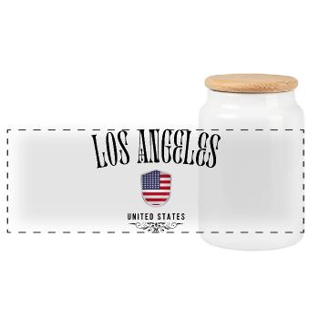 Souvenir Los Angeles, elegant design Los Angeles - Panoramic Cookie Jar with Wooden Lid - white - Front