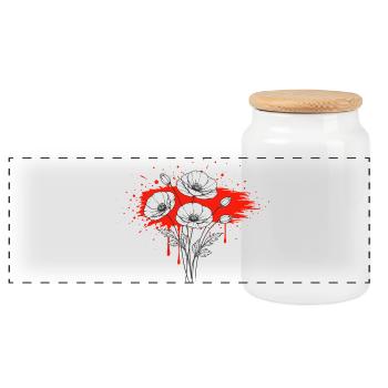 Mohnblumen Rot Schwarz Vintage Design - Panorama Keksdose mit Holzdeckel - Weiß - Vorne