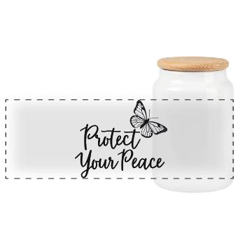 Protégez votre paix papillon paix intérieure - Boîte à biscuits avec couvercle en bois - blanc - Devant