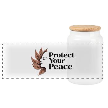 Protect Your Peace Mindfulness and Calm - Panoramic Cookie Jar with Wooden Lid - white - Front