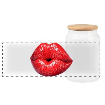 Red Gloss Kiss Lippen - Panorama Keksdose mit Holzdeckel - Weiß - Vorne