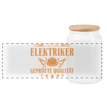 5 Sterne Elektriker – Handwerker Elektroniker - Panorama Keksdose mit Holzdeckel - Weiß - Vorne