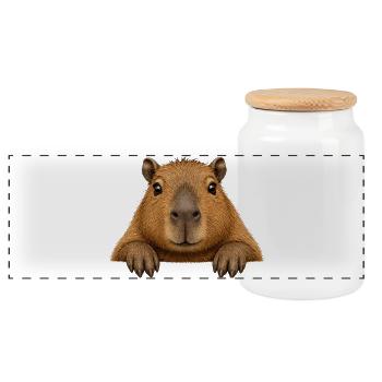 Kuscheltier Capybara Cartoon - Panorama Keksdose mit Holzdeckel - Weiß - Vorne