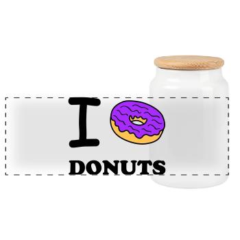 i love donuts - Panoramic Cookie Jar with Wooden Lid - white - Front