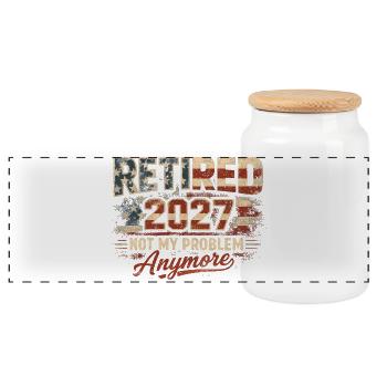 Retirement in 2027 – no longer my problem. Retirement - Panoramic Cookie Jar with Wooden Lid - white - Front