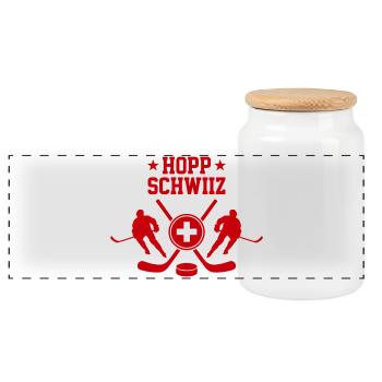 Hopp Schwiiz Eishockey Fan Schweiz Stolz - Panorama Keksdose mit Holzdeckel - Weiß - Vorne