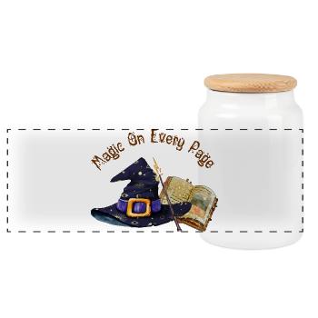 Magic Is On Every Page  - Panoramic Cookie Jar with Wooden Lid - white - Front