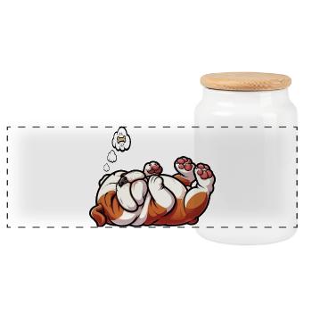 English Bulldog Bully Bully Owner Bullyfan - Panoramic Cookie Jar with Wooden Lid - white - Front