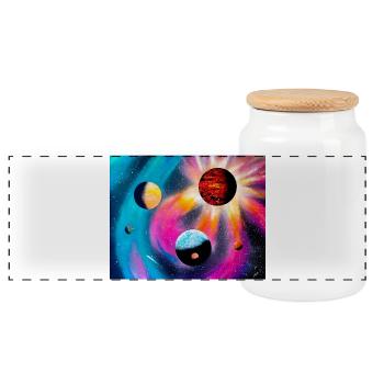 Galaxie colorée - Boîte à biscuits avec couvercle en bois - blanc - Devant