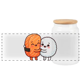 Sushi Hug Lachsreis Japanisches Essen Sushi Hug - Panorama Keksdose mit Holzdeckel - Weiß - Vorne