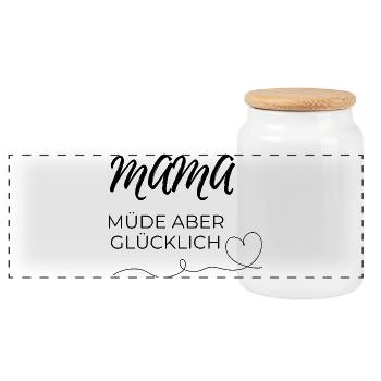 Mom tired - Panoramic Cookie Jar with Wooden Lid - white - Front