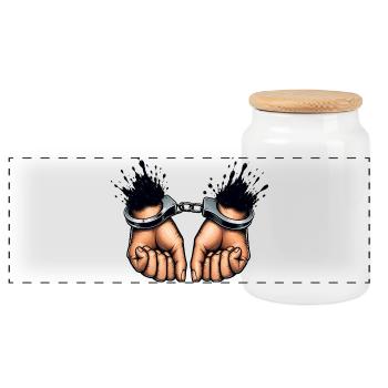 Bound Hands Rebellion Design - Panoramic Cookie Jar with Wooden Lid - white - Front