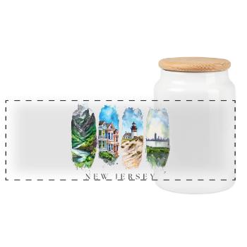 New Jersey Travel Design – Garden State & Jersey S - Panorama Keksdose mit Holzdeckel - Weiß - Vorne