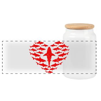 Vintage Red Shark Heart – Grunge-Stil - Panorama Keksdose mit Holzdeckel - Weiß - Vorne