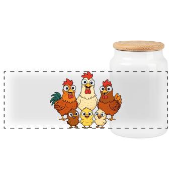 Poules, coqs et poussins - Boîte à biscuits avec couvercle en bois - blanc - Devant