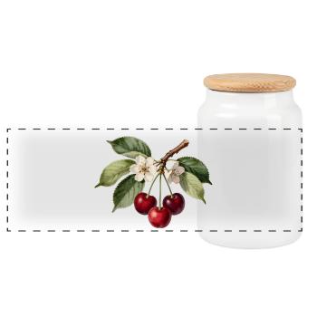 Kirsch- und botanische Blumengravur - Panorama Keksdose mit Holzdeckel - Weiß - Vorne