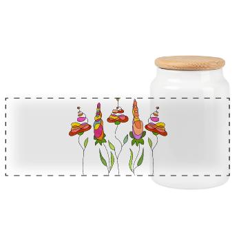 Flowers - Panoramic Cookie Jar with Wooden Lid - white - Front
