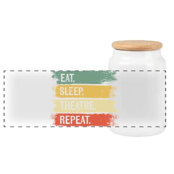 Eat Sleep Theatre Repeat - Panoramic Cookie Jar with Wooden Lid - white - Front