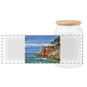 Arche marine près de la falaise - Boîte à biscuits avec couvercle en bois - blanc - Devant