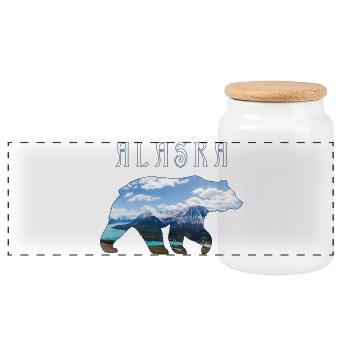 Ours d’Alaska avec lac et montagne Alaska - Boîte à biscuits avec couvercle en bois - blanc - Devant