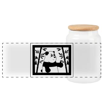 Un panda de dessin animé fait un pouce levé avec du bambou - Boîte à biscuits avec couvercle en bois - blanc - Devant