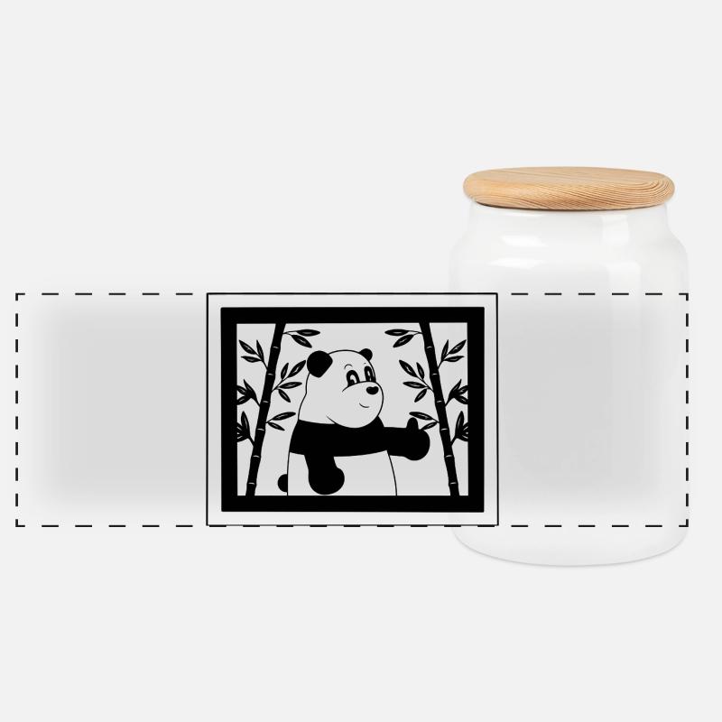 Cartoon-Panda Daumen hoch mit Bambus - Panorama Keksdose mit Holzdeckel - Weiß