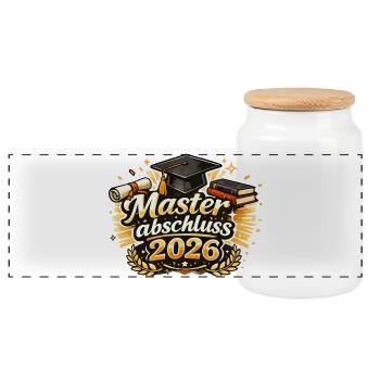 Masterabschluss 2026 - Panorama Keksdose mit Holzdeckel - Weiß - Vorne