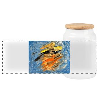 Blue color swirl in orange - Panoramic Cookie Jar with Wooden Lid - white - Front