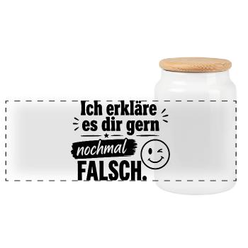  Ich Erkläre Es Dir Gern Nochmal Falsch Lustiger - Panorama Keksdose mit Holzdeckel - Weiß - Vorne