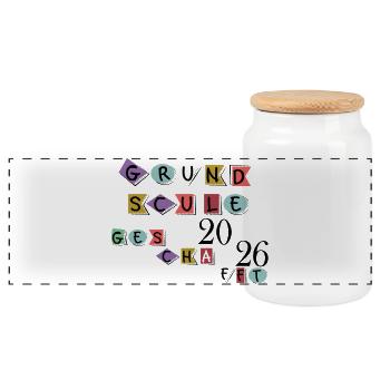 Primary school completed - Panoramic Cookie Jar with Wooden Lid - white - Front