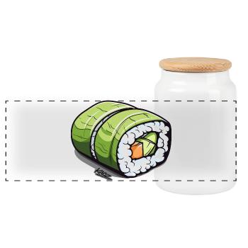Smaragdgrüne Sushi-Rolle - Panorama Keksdose mit Holzdeckel - Weiß - Vorne