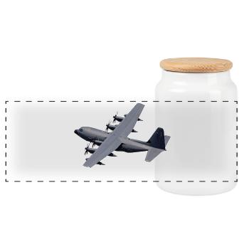 C-130 Silhouette grise - Boîte à biscuits avec couvercle en bois - blanc - Devant